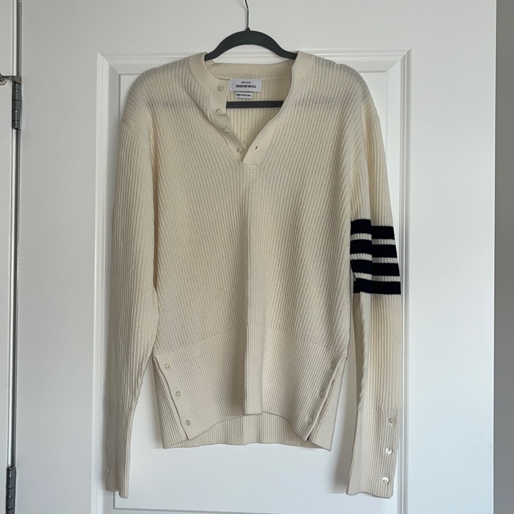 Thom Browne sweater shirt top buttons made in Scotland polo stripes